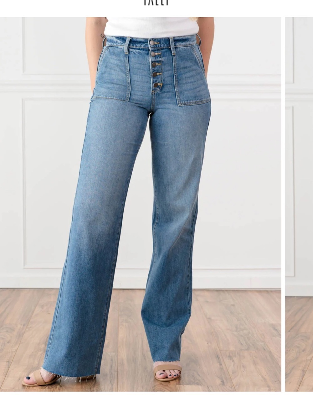 Amalli Talli Raegan High Rise Wide Leg Jeans Button Fly Square Pockets Size 31